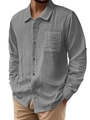 Chemise décontractée en lin gris moyen pour homme avec poche poitrine pour l'été - S / Gris