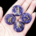 Set di quattro pietre di agata blu incise con simboli di arcangeli dorati a mano - Set di 4 / Sodalite blu