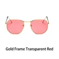 Retro small square sunglasses with gold metal frame and transparent red lenses - Gold Frame Transparent Red