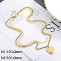 Gold double-layered necklace featuring flat snake chain and portrait coin pendant - Gold-20mm Pendant (KN232339-Z)