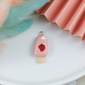 Pink strawberry ice cream popsicle pendant charm with silver loop for DIY jewelry making - 7-Strawberry Pink Popsicle