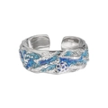 S925 sterling zilveren open ring met blauwe emaille textuur en verstelbare band - Verstelbaar Open / Blauw Emaille