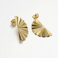 Golden fan-shaped textured stainless steel earrings with radiating folds for DIY - 25mm Wavy Semicircle / Gold