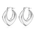 Macro detail of silver geometric heart earrings with polished finish and secure clasp - Rhombus Hollow Silver