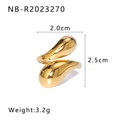 Polished 18k gold plated stainless steel open ring with sleek teardrop design - Mirror Teardrop Open Style (NB-R2023270) / Gold