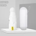 Moonlight white 6-rib foldable umbrella with matching storage case and UPF50+ label - 5-Fold 6-Ribs Black Coating + Cloth Sleeve / Moonlight White