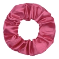 Lustrous rose pink satin scrunchie with silk-like texture and elegant pleated details - Fluorescent Rose Red