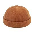 Karamell-Cord-Docker-Mütze mit randlosem Design und Knopf oben für Vintage-Hip-Hop-Stil - M (56-58cm) / Khaki