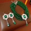 Details zu vintage smaragdgrünen Perlenketten und Tropfenohrringen im Schmuckset - 2-teiliges Halsketten- und Ohrring-Set / Grün