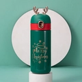 Green Christmas reindeer thermos with rose gold antlers and Merry Christmas print - 450ml / Green