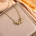 Elegant gold necklace with five sliding round beads on a box chain for a modern look - Gold Six Sliding Beads Necklace / Gold