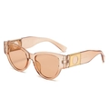 Oval cat-eye sunglasses in champagne pink frame with golden hinge accent and brown lens - Champagne Frame Champagne Lens