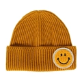 Berretto in maglia giallo zenzero per coppie con una patch smiley in peluche alla moda - Taglia unica / Giallo
