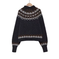 Suéter de punto jacquard retro Fair Isle en gris oscuro con patrones geométricos clásicos - S / Grafito