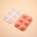 Pink and white 6-cavity rose silicone ice mold tray for whiskey and cocktails - Hot Pink