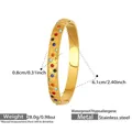 Detail view showing a gold stainless steel honeycomb bangle with colorful zircon stones - Honeycomb Rainbow Zirconia Style (Z564) / Gold