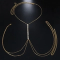 Elegant multi-layer gold body chain featuring a vertical row of shimmering rhinestones - Gold