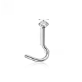 G23 titanium nose stud with 2mm clear zircon and 0.8mm L-shaped post in silver tone - G23 Titanium S-Bar Nose Stud-0.8*7*2mm