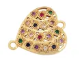 Gold plated heart jewelry connector with colorful zircon stones for DIY making - M589515-Rainbow