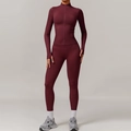 Burgundy seamless yoga set featuring zip-up long sleeve top and high-waist leggings - S / Jacket + Pants / Cherry Red