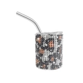3oz leopard print stainless steel tumbler with rhinestones and metal straw - Straight / Leopard Print