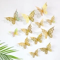 Detailed view of 3D hollow golden butterfly wall stickers with realistic shadows on wall - Single Layer-Gold Style 2