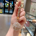 Luxury sparkling crystal ball keychain with champagne rhinestones for handbags and car keys - Mixed Khaki