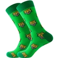 Detail von grünen Baumwollsocken mit lebhaftem gestricktem Cartoon-Tigerkopf-Muster - 39-45 / Grüner Tigerkopf