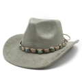 Détail du chapeau de cowboy en suédine avec bandeau perlé turquoise et texture - M (56-59cm) / Vert Militaire