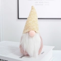 Gnomo di peluche rosa con barba bianca e cappello a punta in maglia a fili dorati - Cappello Oro Piccolo