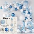 Blue and white 126pcs balloon arch kit with macaron, metallic, and sequin latex balloons - 0172-5 Metal Blue Set