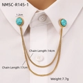 Spilla da colletto vintage dorata con pietre turchesi e catene doppie per camicie - NMSC-R145-1 (Bottone Rotondo Piccolo) / Oro 18K