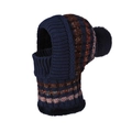 Passamontagna invernale a righe blu navy con pompon e calda fodera in eco-pelliccia - Blu Notte