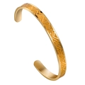 Gold stainless steel open cuff bracelet with geometric triangle pattern engraving - Yellow Geometric