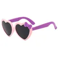 Lunettes de soleil cœur roses pour enfants avec nœud violet et verres gris foncé - C4-Monture Rose Clair Verre Gris
