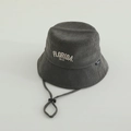 Detail of dark grey corduroy kids bucket hat showing Florida 1845 embroidery and chin strap - 50cm (1-3 Years) / Florida-Green