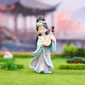 Miniature figurine of a lady in blue hanfu playing pipa lute for desk decoration - Wang Zhaojun Figurine Small