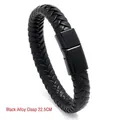 Pulsera de cuero trenzado negro para hombre con cierre magnético de aleación, largo 22,5 cm - Clip Negro / 22.5CM / Negro