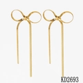 Orecchini a fiocco dorati con lunghe nappe in acciaio inossidabile lucido da donna - Orecchini con Fiocco e Nappe (DKE2693) / Orecchini Lunghi con Nappe Oro
