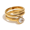18K vergoldeter Edelstahl-Schlangenkopf-Ring mit weißem Zirkonia im Birnenschliff - US 6 / Gold