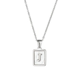Minimalist silver titanium steel necklace with rectangular white shell letter J pendant - Letter J