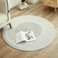Nordic cotton linen woven round rug with two-tone grey minimalist tassel design - 75cm / Light Gray