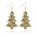 Festive gold glitter Christmas tree drop earrings for holiday parties and gifts - Gold