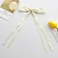Elegant cream white silk satin long ribbon bow hair clip in a gentle Korean style - Long Streamer Style (Single) / Beige