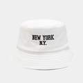 Close-up of white cotton bucket hat featuring black NEW YORK N.Y. embroidery detail - M (56-58cm) / White