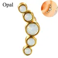 Curved stainless steel ear crawler with five white opal stones in golden finish - Gold - Opal Curved