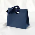 Navy blue trapezoid gift bag with lychee texture and silk ribbon handle for luxury gifts - 15.5*14.5*7.5cm / Midnight Blue