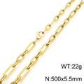 Golden titanium steel 3:1 link chain necklace, 500x5.5mm size for unisex hip hop style - 50cm / Gold