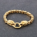 Bracciale punk da uomo in oro con teschi e catena bizantina in stile hip hop - Oro / 19cm