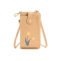 Beige floral mini crossbody phone bag with yellow tulip pattern and PU leather finish - Apricot